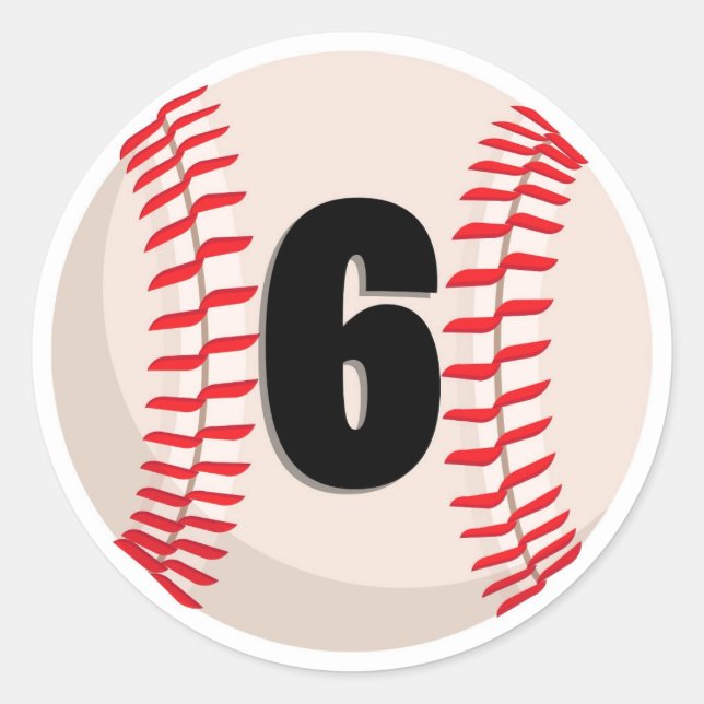 Baseball Favourite Number #6 Classic Round Sticker (Front)