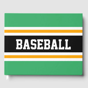 BASEBALL Festive Bright Green Yellow Black Stripes Guest Book
