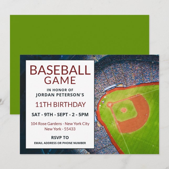 Baseball Field, Baseball Game Birthday Party Invitation (Front/Back)