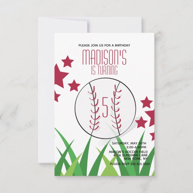 Baseball Field Birthday Stars  Any Age Birthday  Invitation (Front)