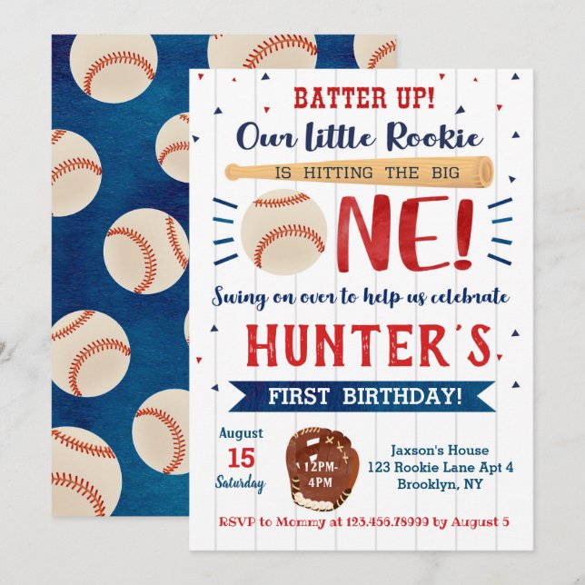 Baseball First Birthday Invitations (Front/Back)