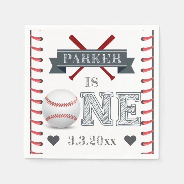Baseball First Birthday Personalized Napkin (Front)