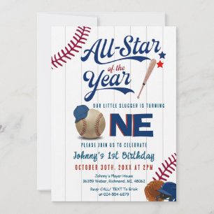 Baseball First Birthday Rookie of The year Invitation