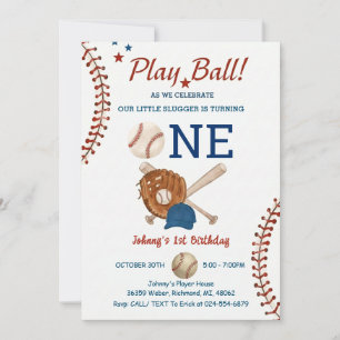 Baseball First Birthday Rookie of The year photo Invitation