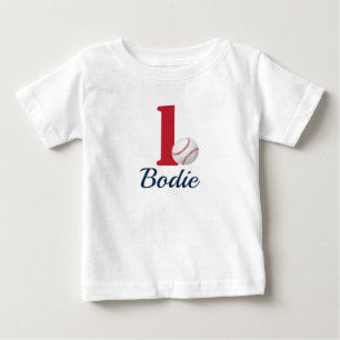 Baseball First Birthday Shirt with Number One- Red
