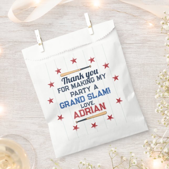 Baseball First Birthday Watercolor Favour Bag (Clipped)