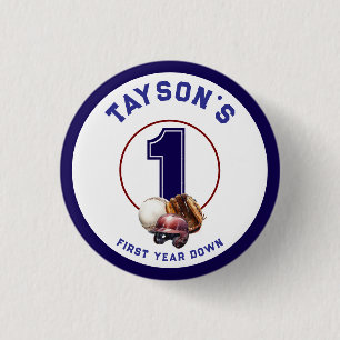 Baseball First Year Down 1st Birthday 1 Inch Round Button