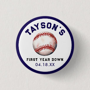 Baseball First Year Down 1st Birthday 1 Inch Round Button