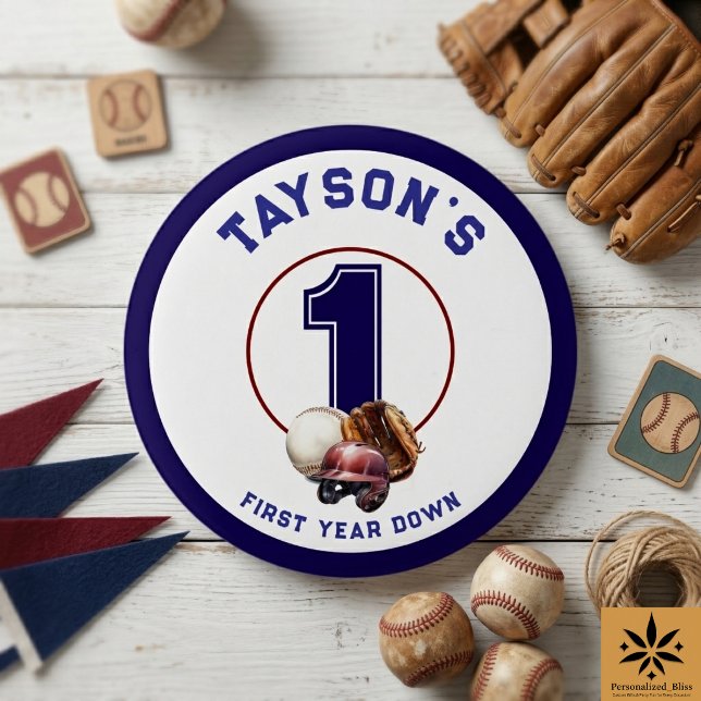Baseball First Year Down 1st Birthday 1 Inch Round Button (Baseball First Year Down 1st Birthday button)