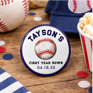 Baseball First Year Down 1st Birthday 1 Inch Round Button