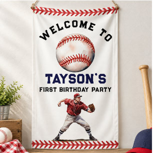 Baseball First Year Down 1st Birthday  Banner