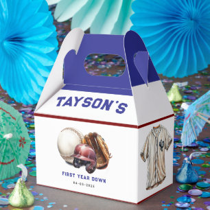 Baseball First Year Down 1st Birthday Favor Box