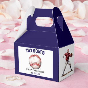 Baseball First Year Down 1st Birthday Favor Box