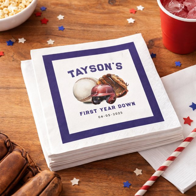Baseball First Year Down 1st Birthday Napkin (Baseball First Year Down 1st Birthday Paper napkins)