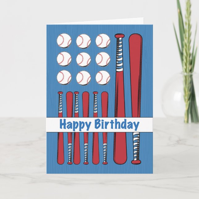 Baseball Flag Birthday, Red, White, Blue Card (Front)