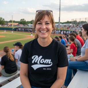 Baseball Font Style New Mom with Established Year  T-Shirt