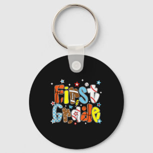 Baseball Football Basketball Preppy First Grade Bo Keychain