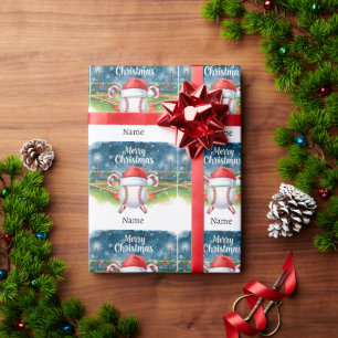 Baseball for Christmas with name for kids Wrapping Paper