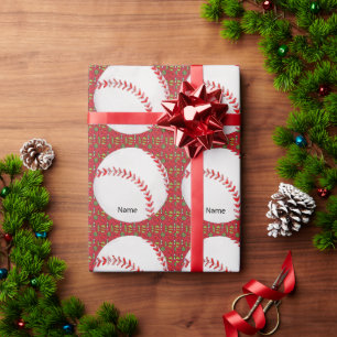 Baseball for Christmas with name for kids   Wrapping Paper