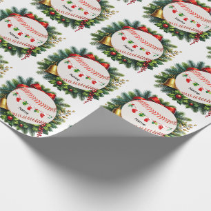 Baseball for Christmas with name for kids Wrapping Paper