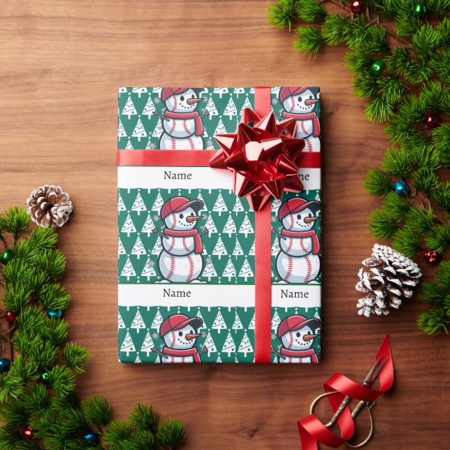 Baseball for Christmas with name for kids   Wrapping Paper (Holiday Gift)