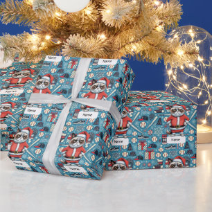 Baseball for Christmas with Santa Cat Wrapping Paper