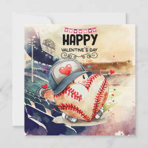 Baseball for Valentine's Day with hearts Holiday Card