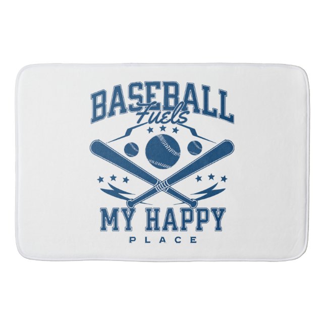 Baseball Fuels My Happy Place Bath Mat (Front)