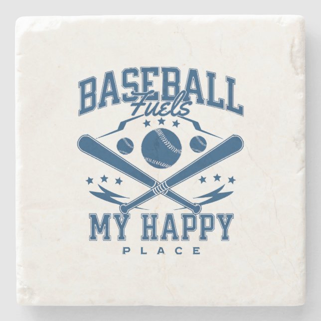 Baseball Fuels My Happy Place Stone Coaster (Front)