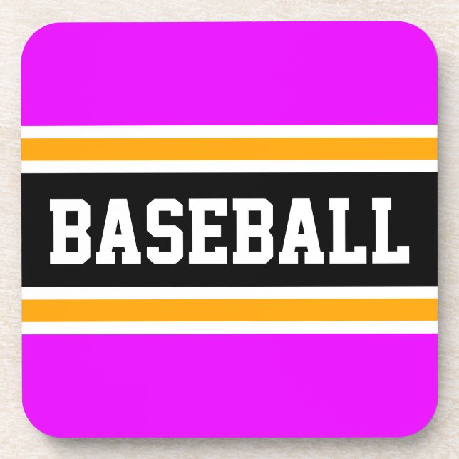 BASEBALL Fun Athletic Pink Orange Black Stripes Coaster (Front)