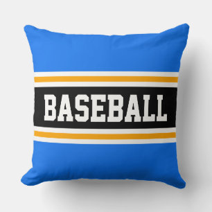 BASEBALL Fun Bright Blue Black Athletic Stripes Throw Pillow
