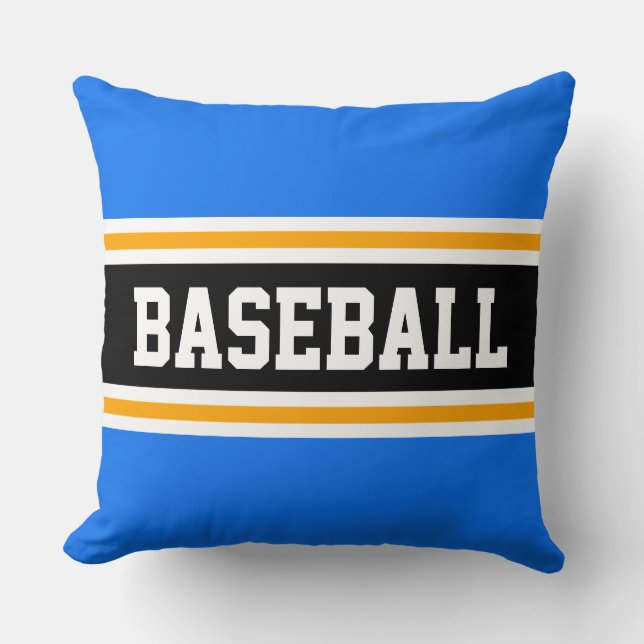 BASEBALL Fun Bright Blue Black Athletic Stripes Throw Pillow (Front)
