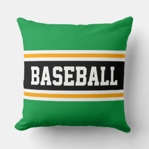 BASEBALL Fun Bright Green Black Athletic Stripes Throw Pillow