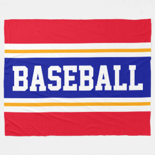 BASEBALL Fun Bright Red White Royal Blue Stripes Fleece Blanket