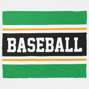 BASEBALL Fun Green Yellow Black Athletic Stripes Fleece Blanket