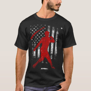 Baseball Funny Bat Flip American Flag Patriotic Ba T-Shirt
