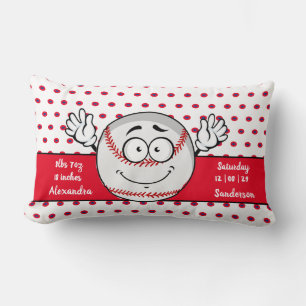 Baseball funny face birth stats Red White Lumbar Pillow