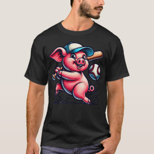 Baseball Funny Pig Swinging Bat Fun T-Shirt