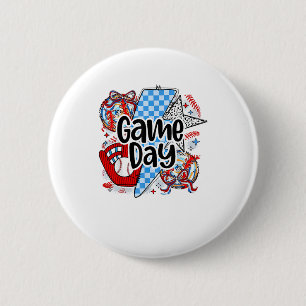 Baseball Game Day Retro Tis The Season Checkered 2 Inch Round Button
