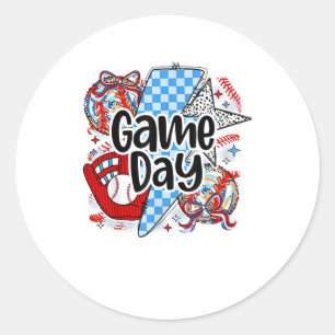 Baseball Game Day Retro Tis The Season Checkered Classic Round Sticker
