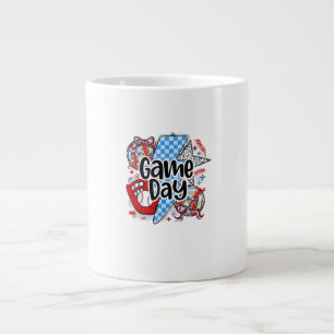 Baseball Game Day Retro Tis The Season Checkered Large Coffee Mug