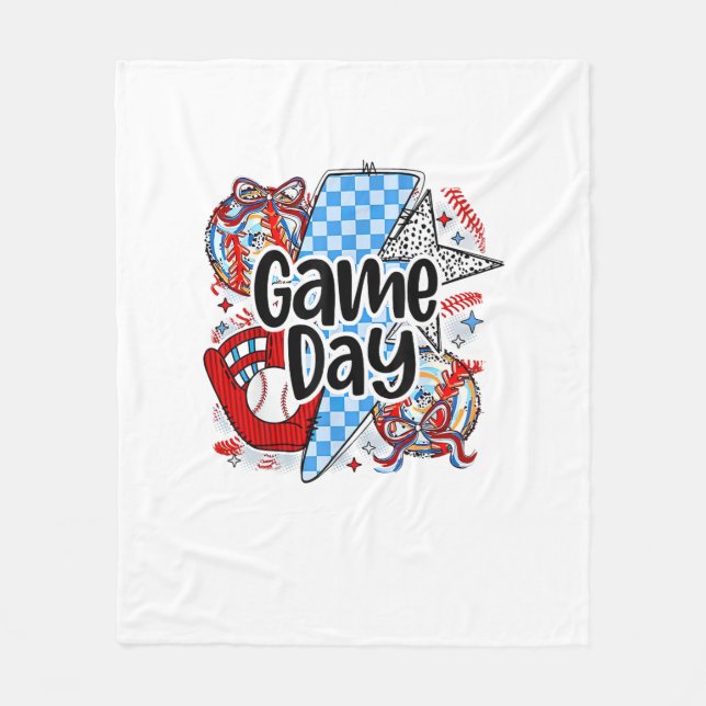 Baseball Game Day Retro Tis The Season Chequered Fleece Blanket (Front)