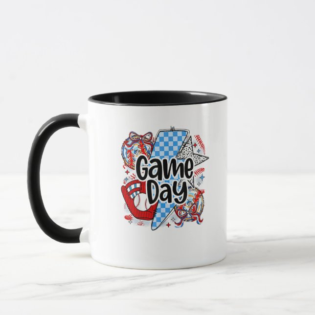 Baseball Game Day Retro Tis The Season Chequered Mug (Left)