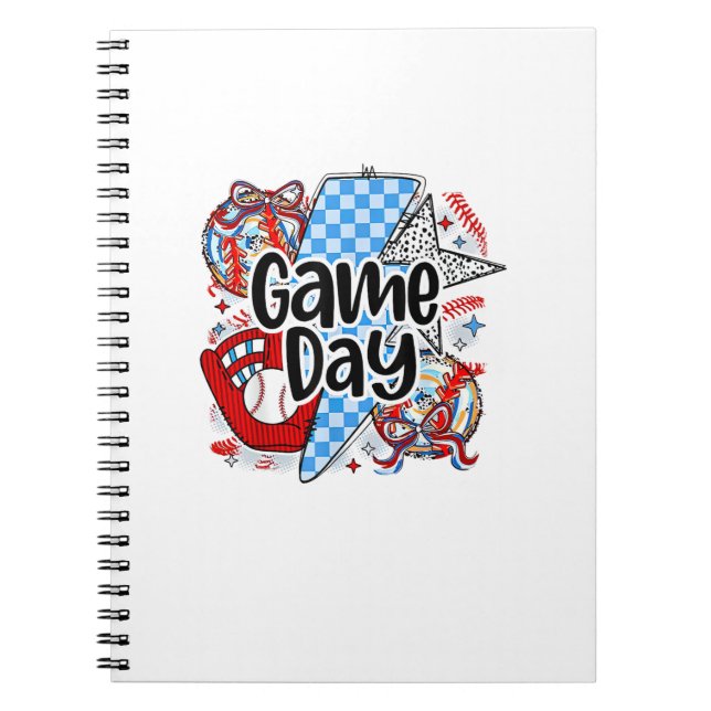 Baseball Game Day Retro Tis The Season Chequered Notebook (Front)