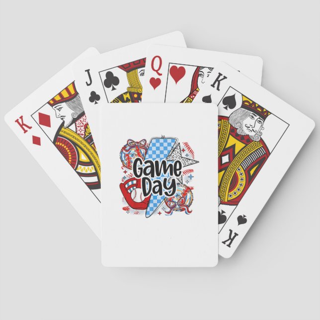 Baseball Game Day Retro Tis The Season Chequered Playing Cards (Back)