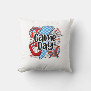 Baseball Game Day Retro Tis The Season Chequered Throw Pillow