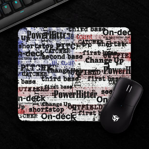 Baseball Glory   Faded Grunge American Flag Words Mouse Pad
