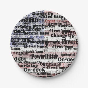 Baseball Glory Faded Grunge American Flag Words Paper Plate