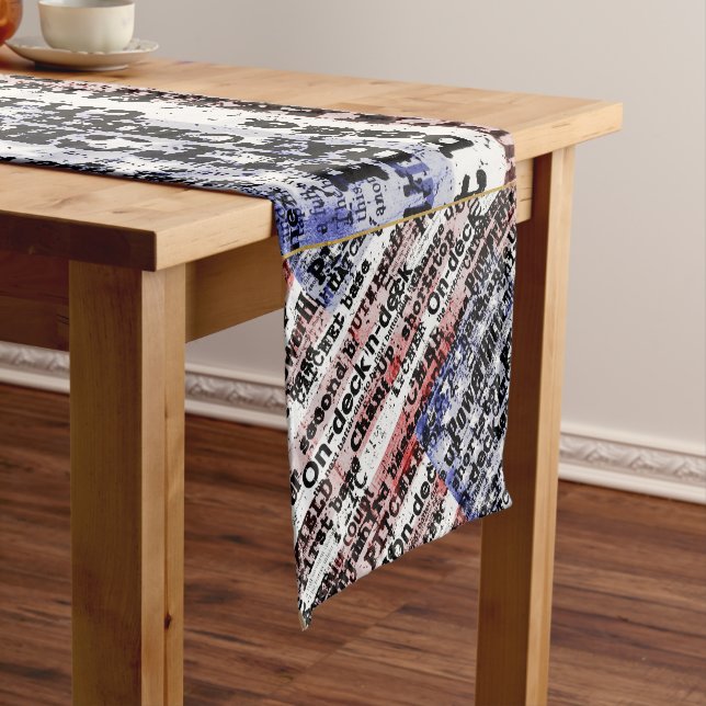 Baseball Glory | Faded Grunge American Flag Words Short Table Runner (In Situ)