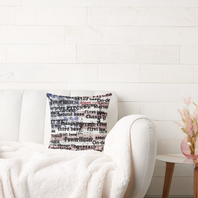 Baseball Glory | Faded Grunge American Flag Words Throw Pillow (Couch)